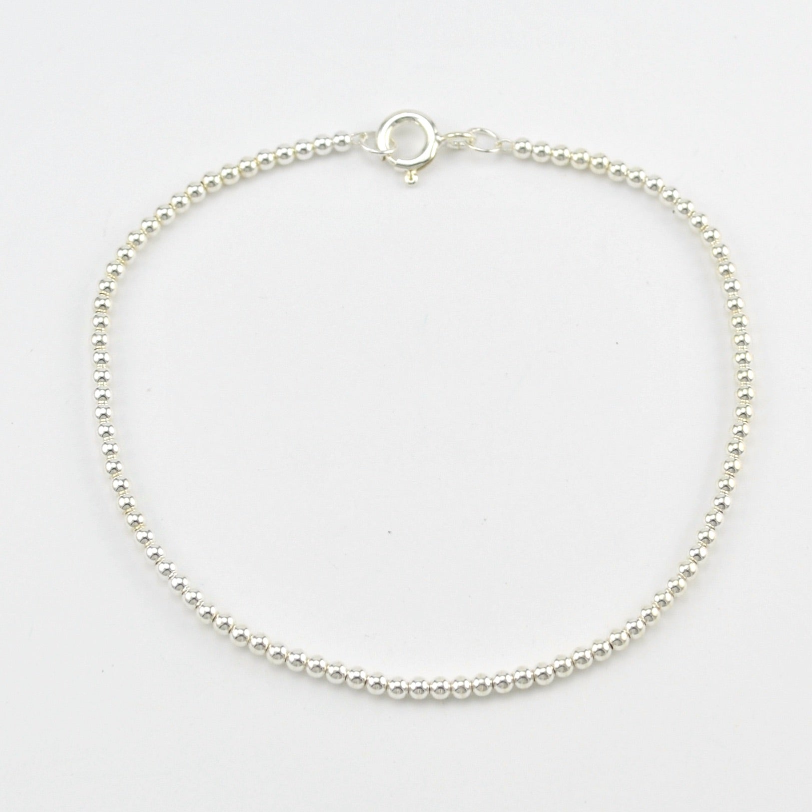 Silver 2mm Round Bead Bracelet