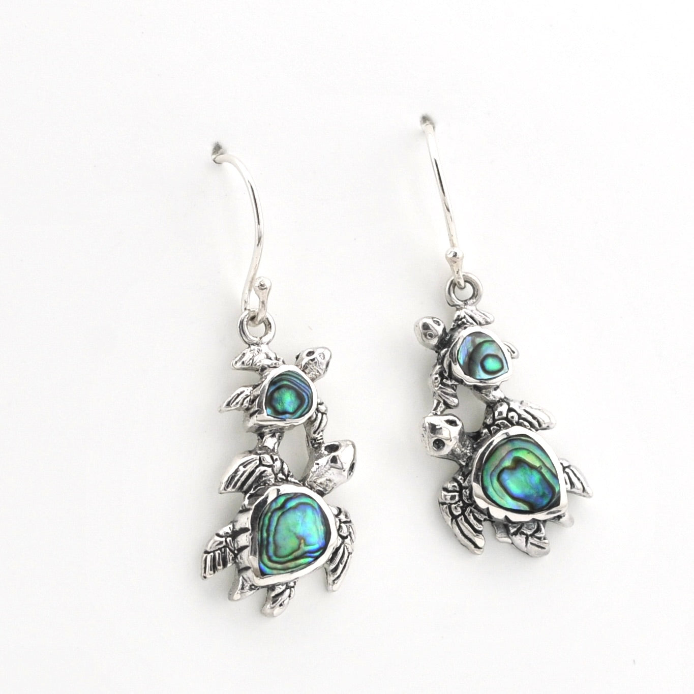 Alternate View Silver Abalone Double Sea Turtle Dangle Earrings