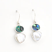 Silver Abalone Keshi Pearl Dangle Earrings on white background