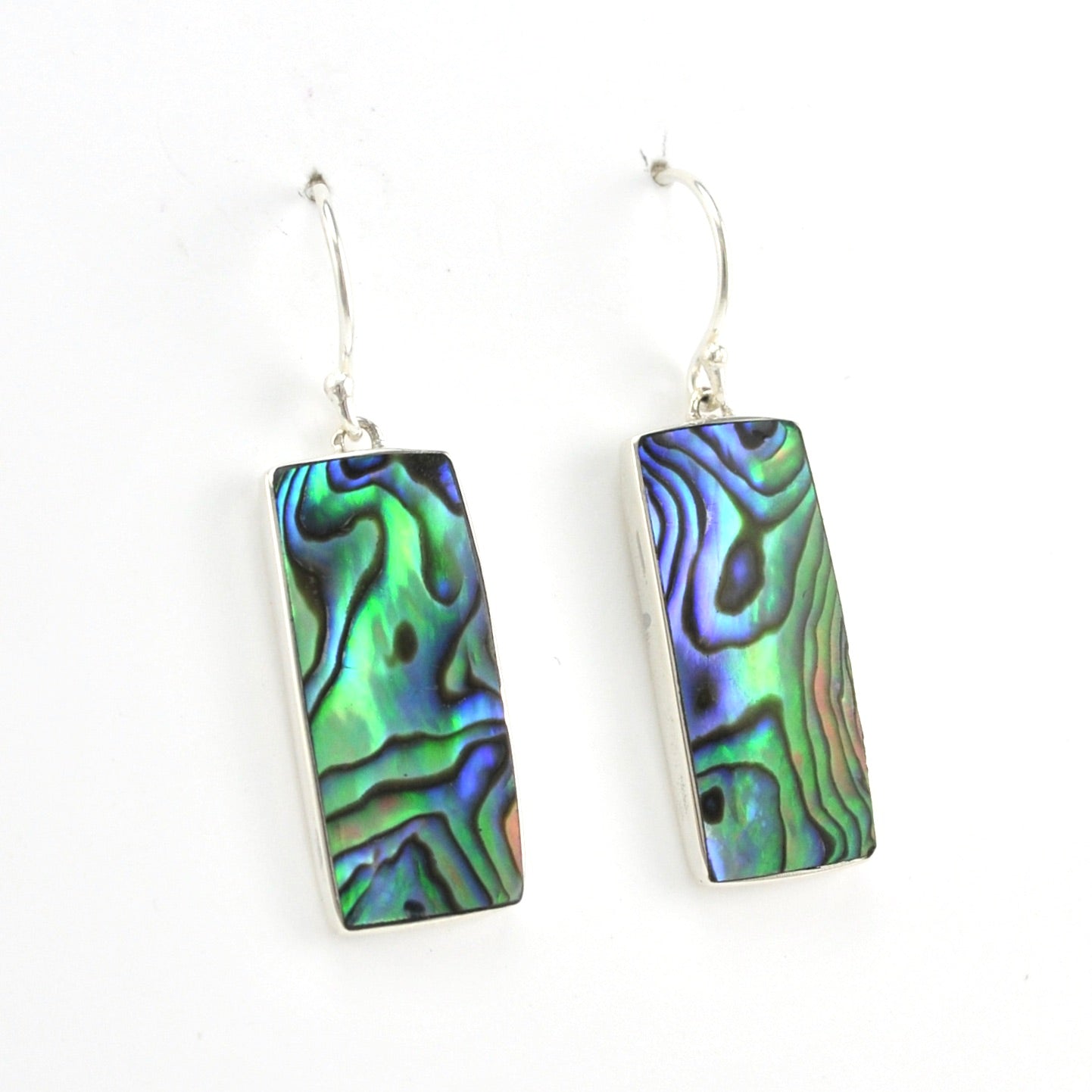 Alternate View Silver Abalone Rectangle Dangle Earrings