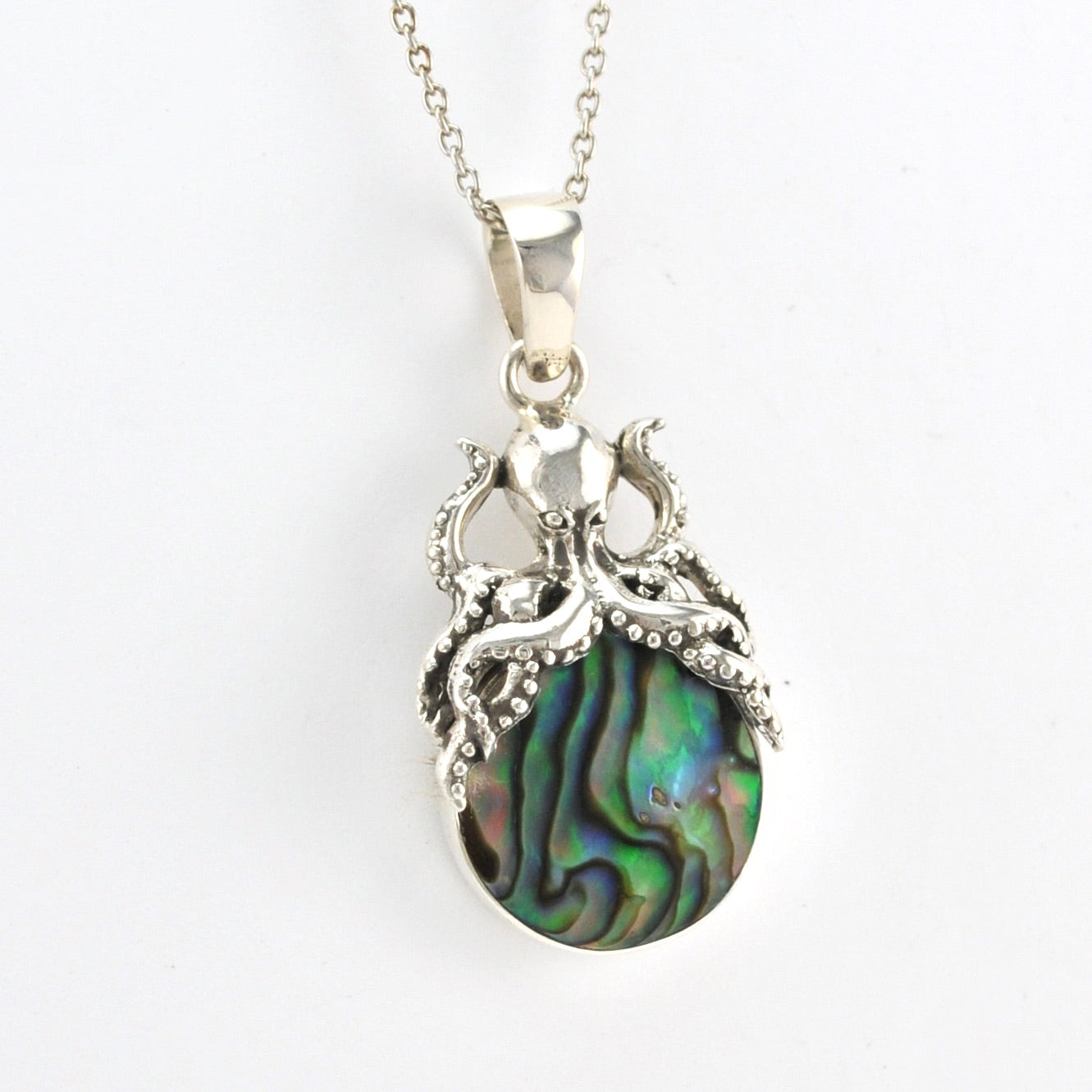 Alternate View Silver Abalone with Octopus Necklace