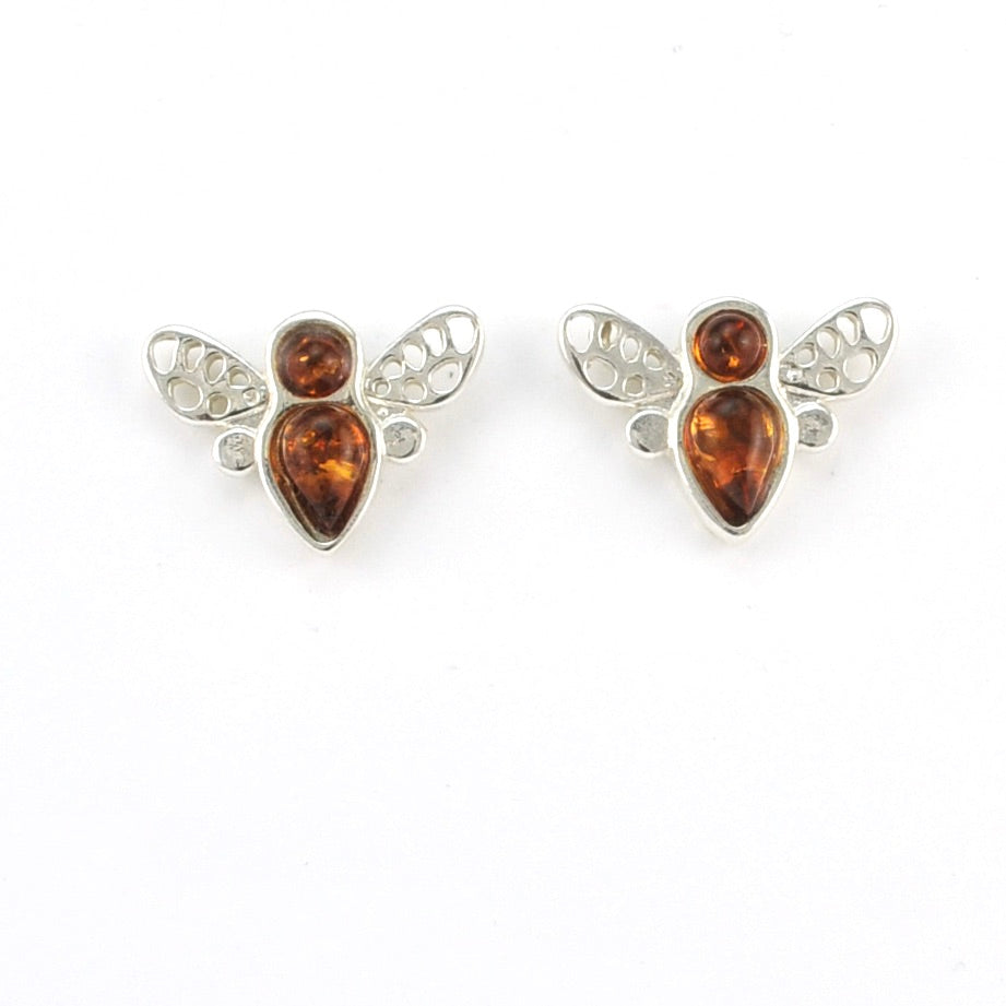 Alternate View Silver Amber Bee Post Earrings