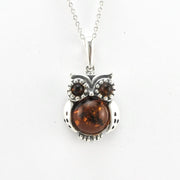 Alternate View Silver Amber Owl Necklace