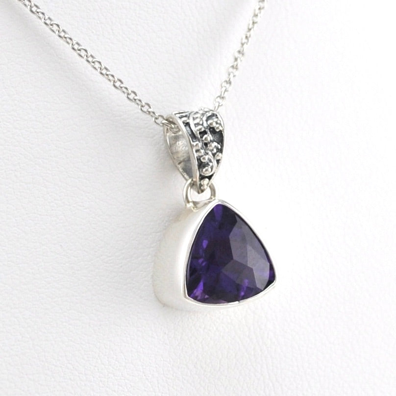 Alternate View Silver Amethyst 10mm Trillion Necklace