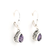 Alternate View Silver Amethyst 5x7mm Tear Bali Dangle Earrings