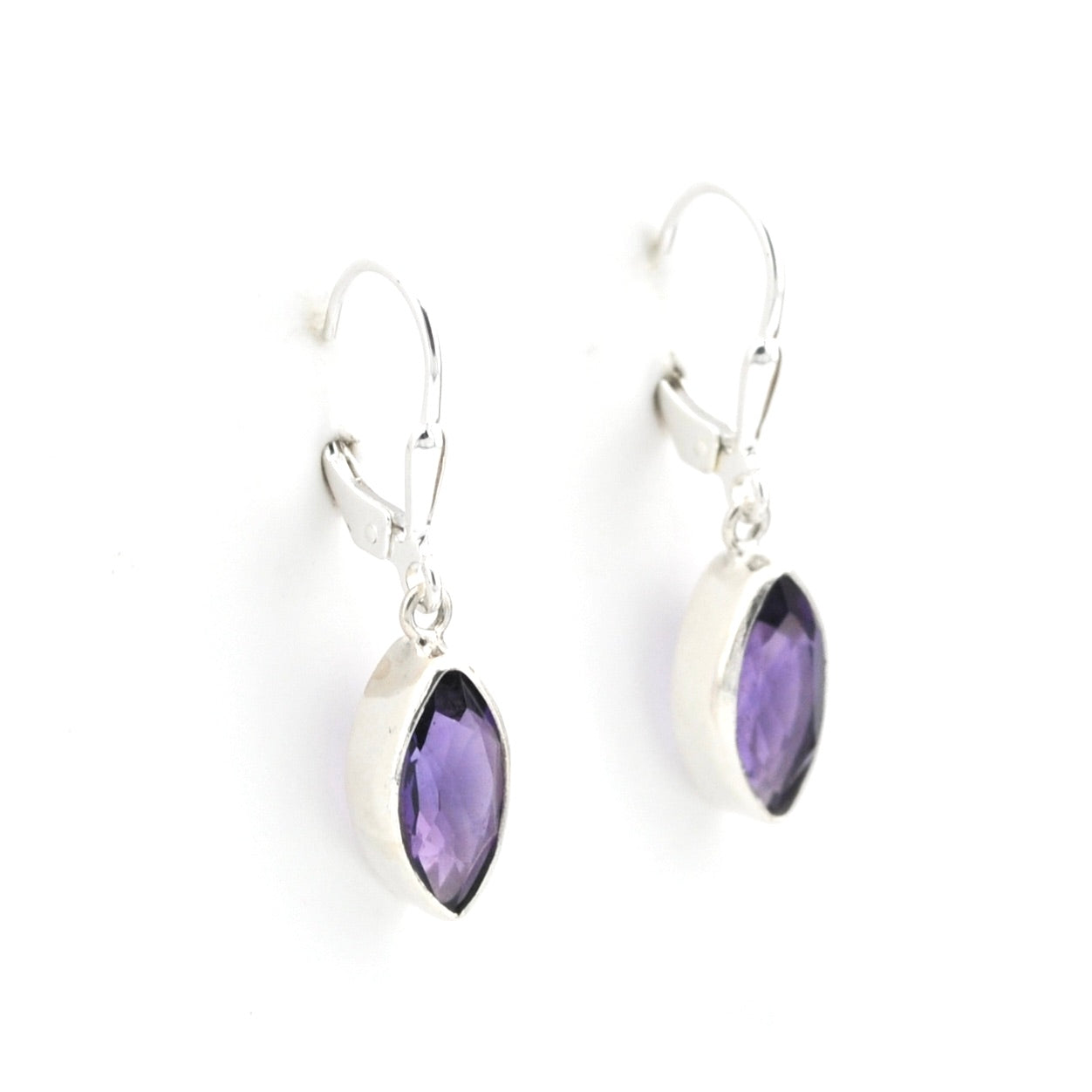 Alternate View Silver Amethyst 6x12mm Marquise Dangle Earrings