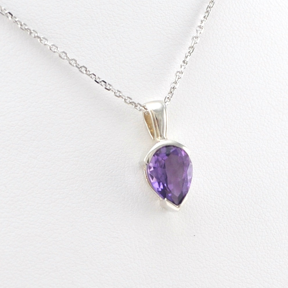 Alternate View Silver Amethyst 7x9mm Pear Necklace