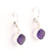 Alternate View Silver Amethyst 9mm Offset Square Dangle Earrings
