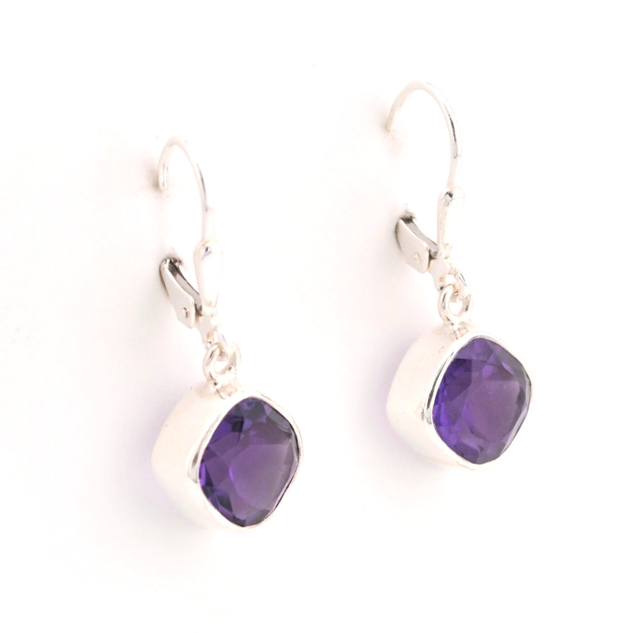 Alternate View Silver Amethyst 9mm Offset Square Dangle Earrings