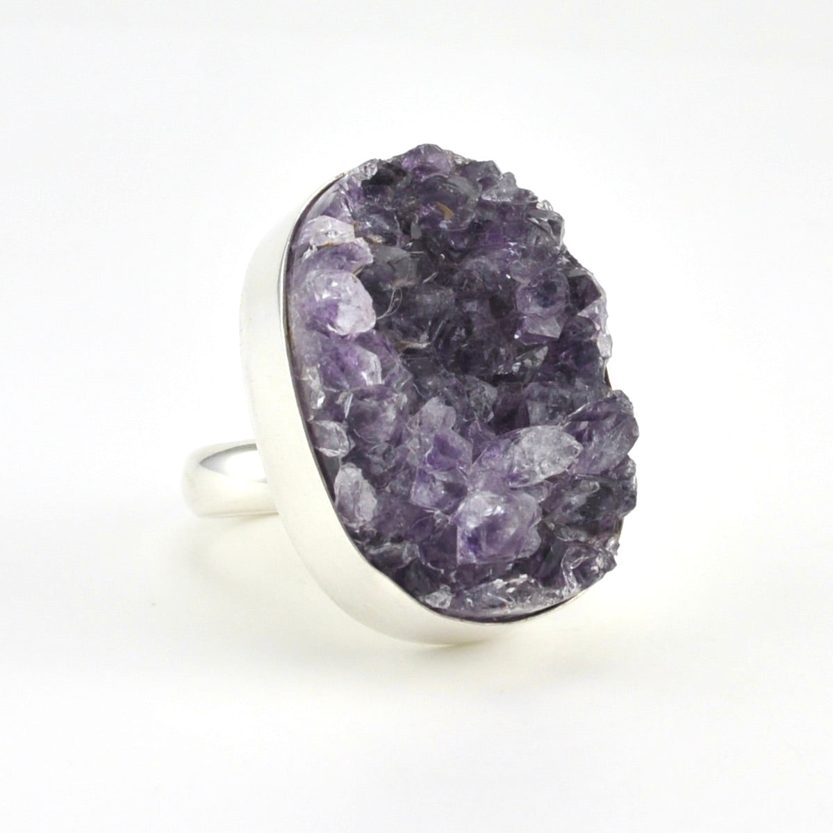 Alternate View Silver Amethyst Geode Ring Adjustable