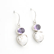 Silver Amethyst Keshi Dangle Earrings on white background