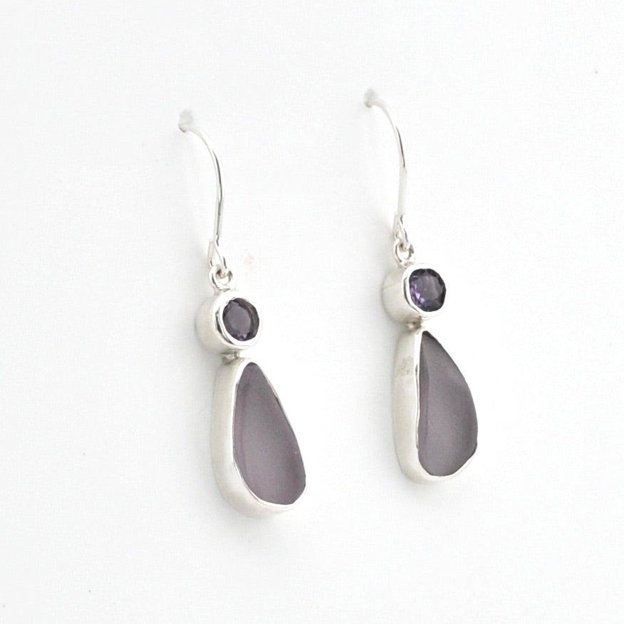 Amethyst Lavender Sea Glass Earrings on white background