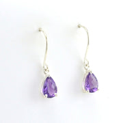 Alternate View Silver Amethyst Tear Prong Set Dangle Earrings
