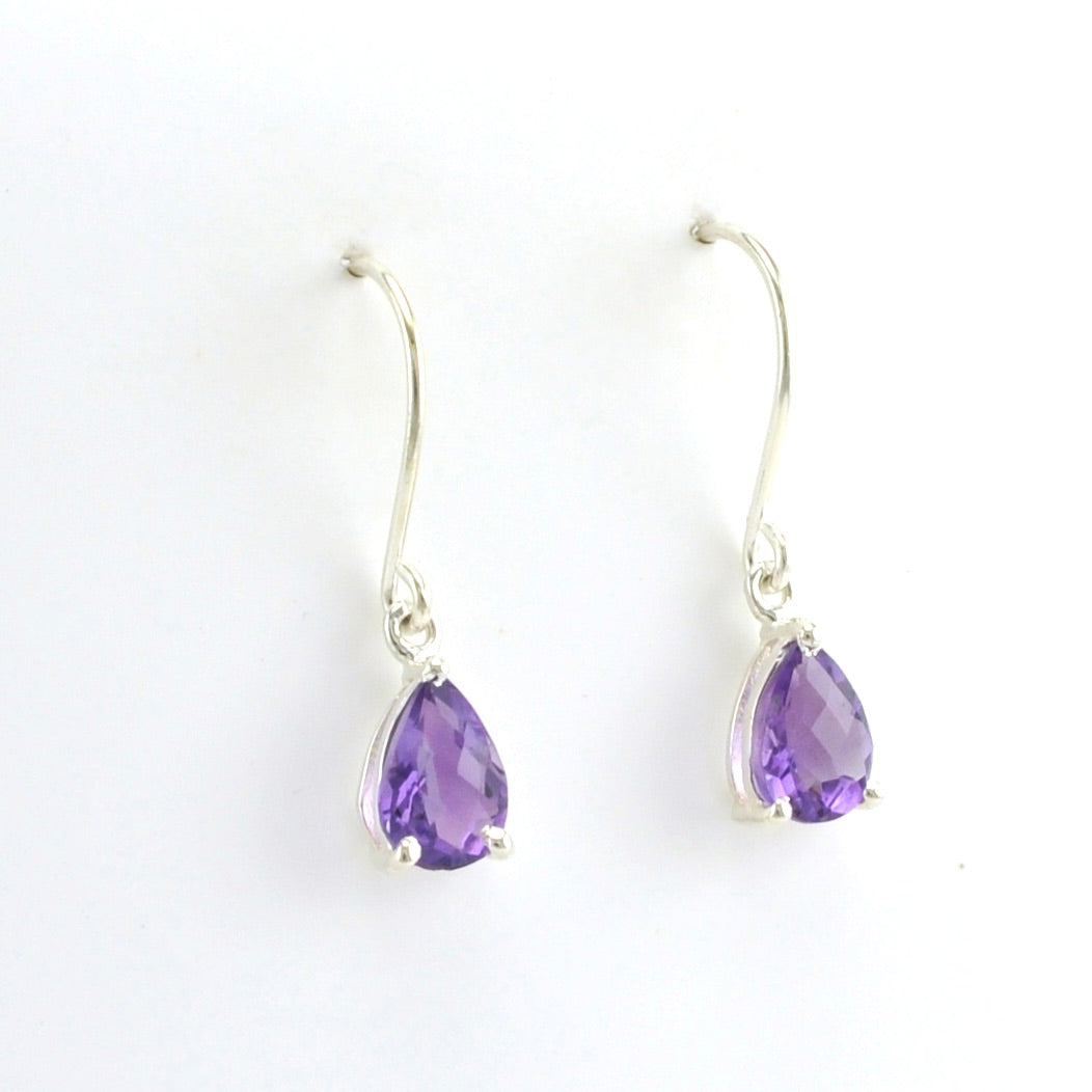 Alternate View Silver Amethyst Tear Prong Set Dangle Earrings