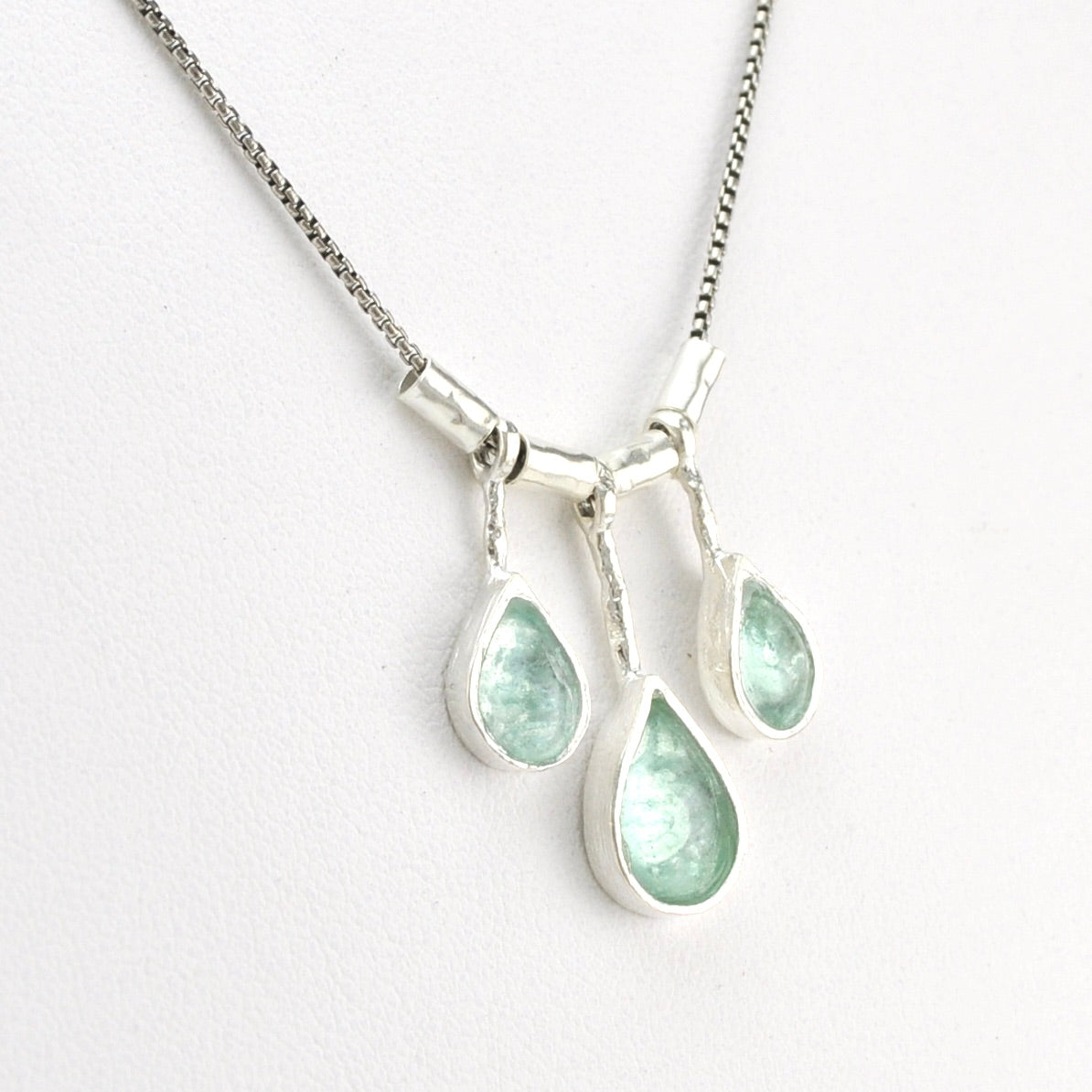Alternate View Silver Ancient Roman Glass 3 Teardrop Necklace
