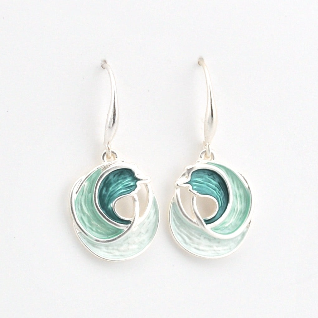 Alternate View Silver Aqua Ocean Waves Earrings