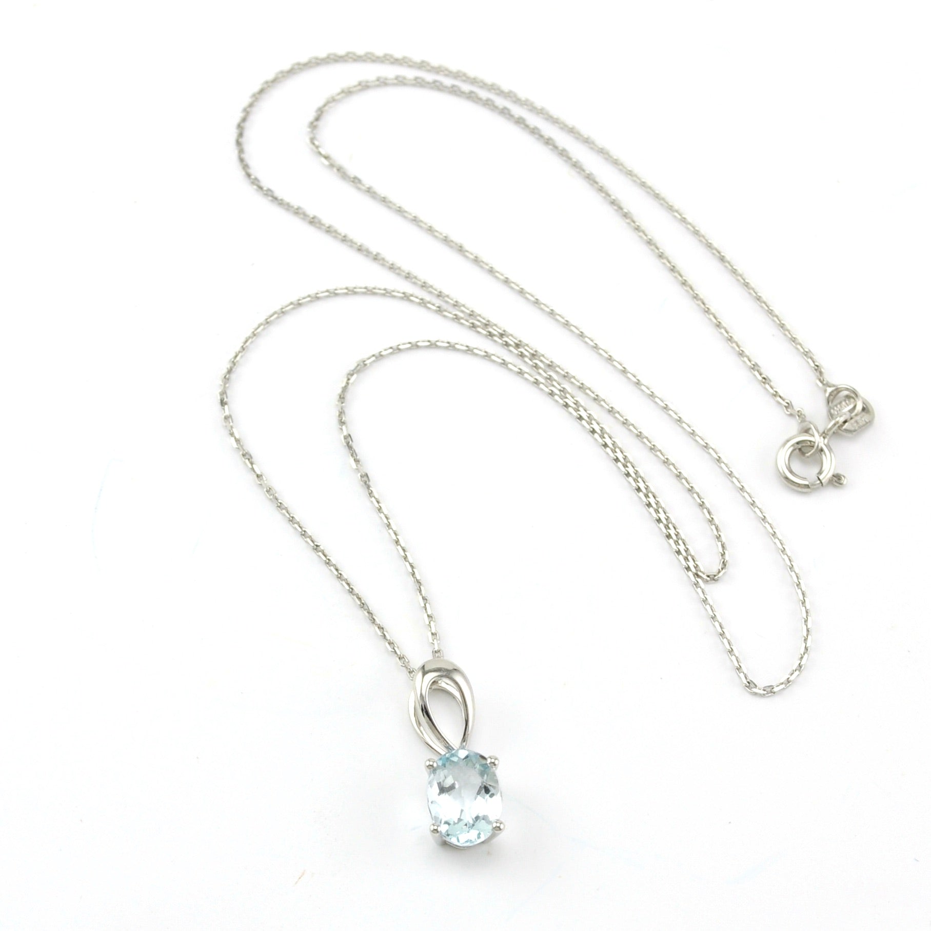 Alternate Viwe Silver Aquamarine .8ct Oval Necklace