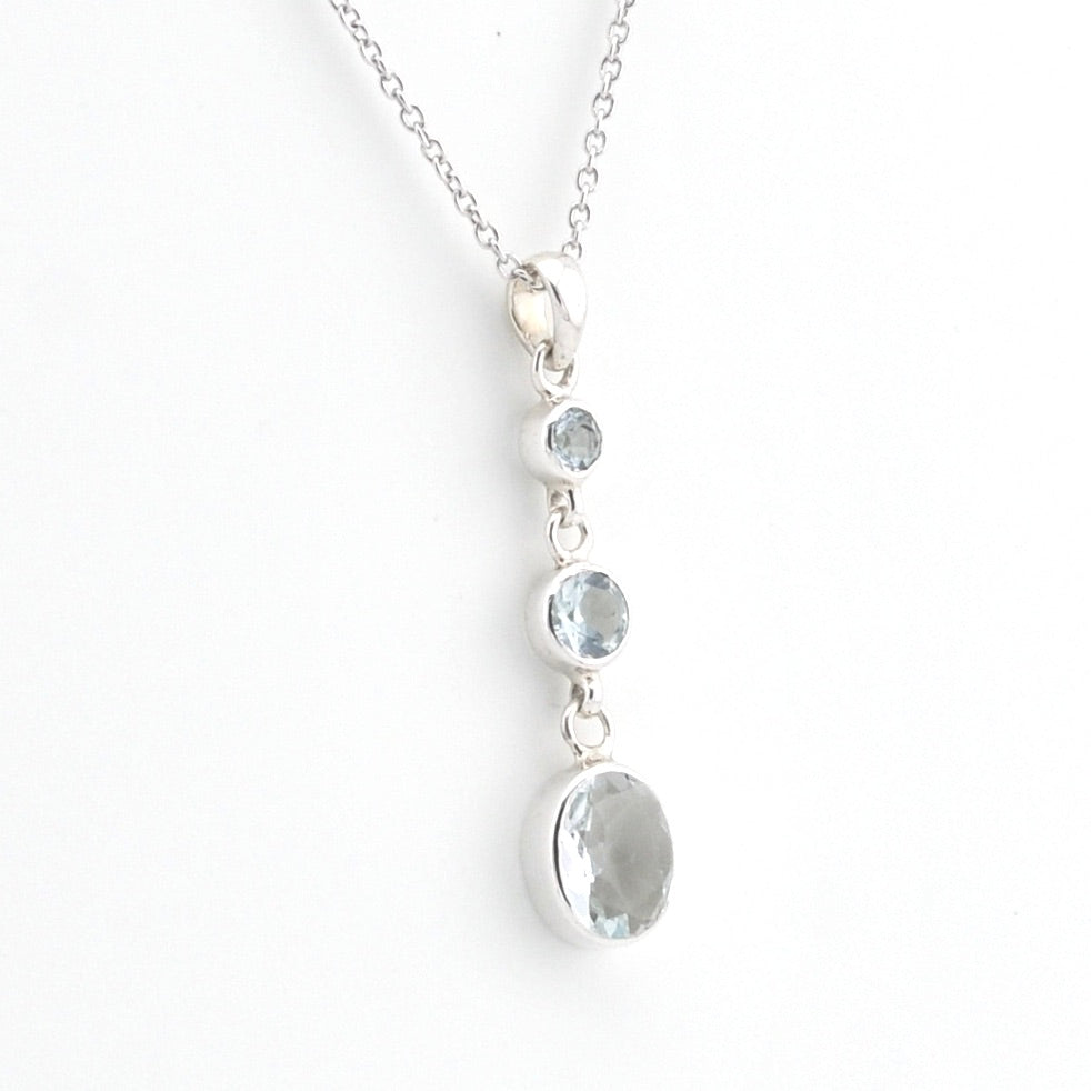 Silver Aquamarine Round Oval Necklace on white background