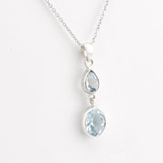 Silver Aquamarine Tear Oval Necklace on white background