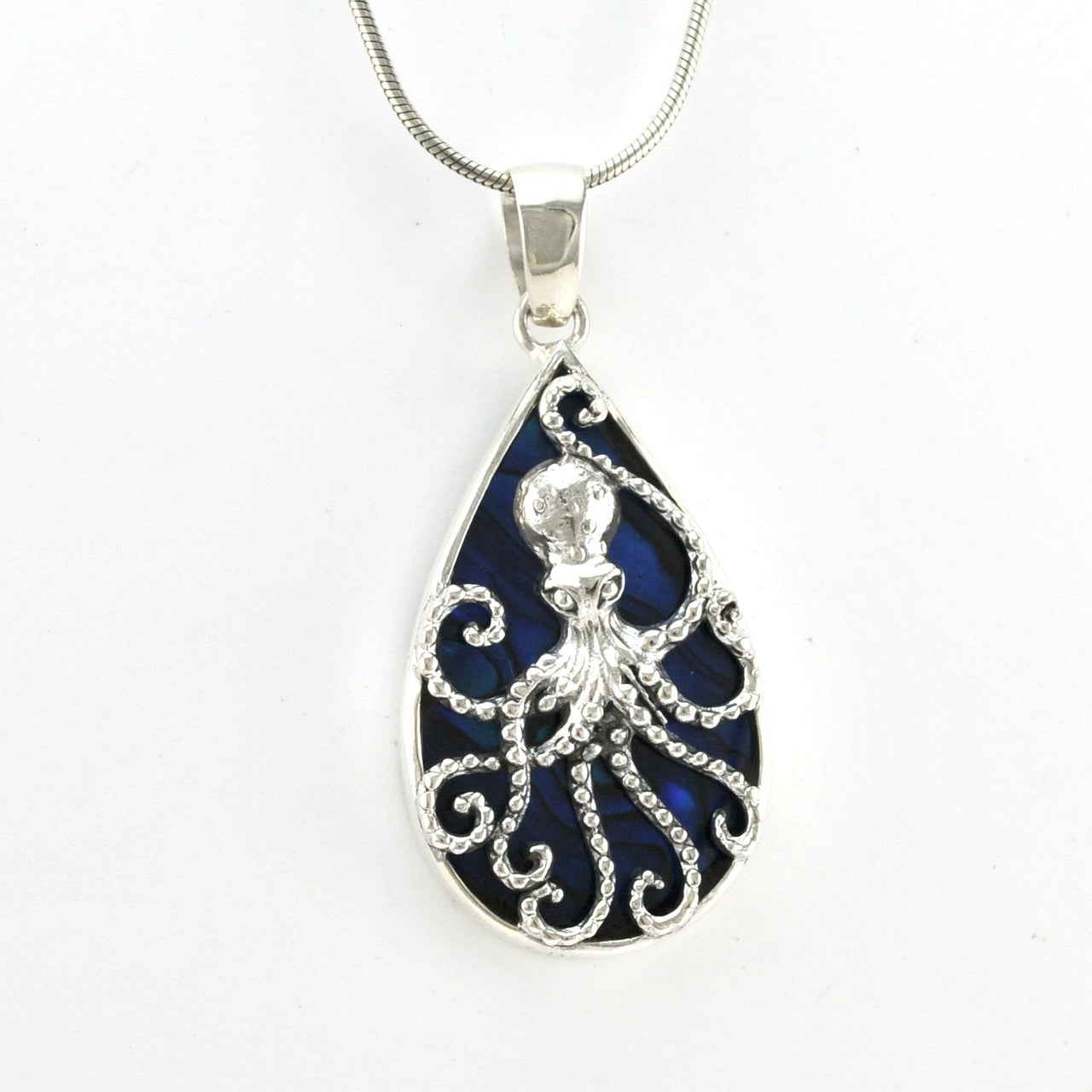 Alternate View Silver Blue Abalone Tear Octopus Pendant