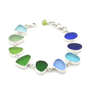 Silver Blue Green Sea Glass Bracelet on white background