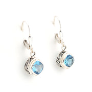 Alternate View Silver Blue Topaz 6mm Offset Square Bali Dangle Earrings