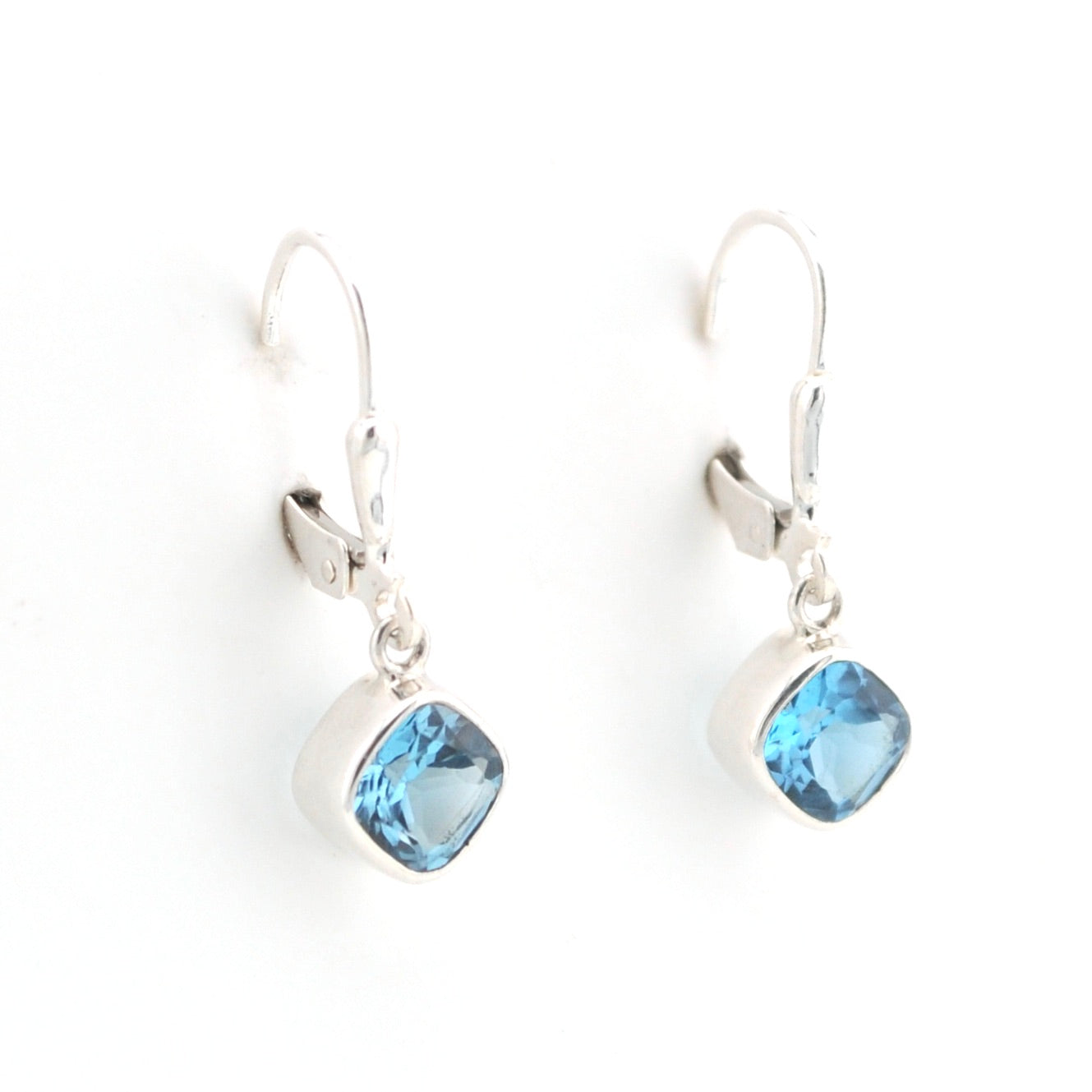 Alternate View Silver Blue Topaz 6mm Offset Square Dangle Earrings