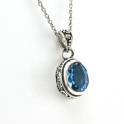 Alternate View Silver Blue Topaz 6x8mm Oval Bali Necklace