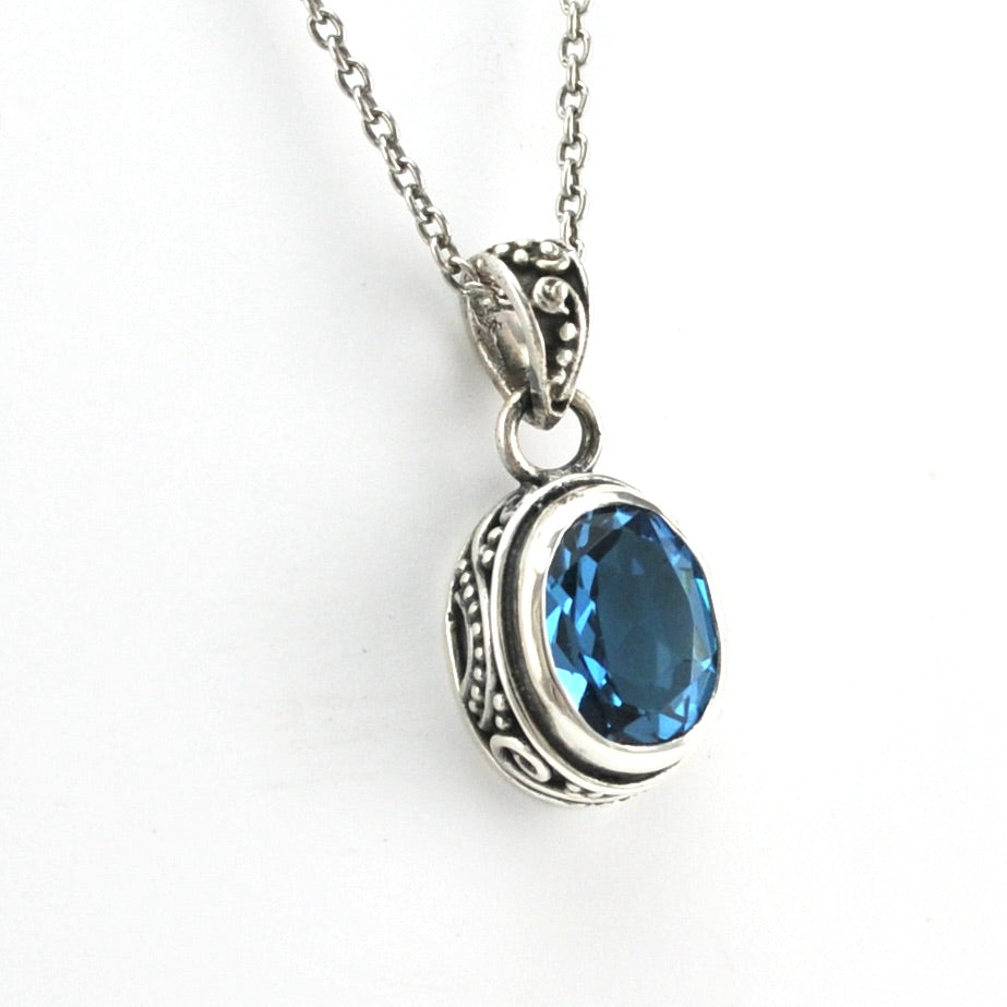 Alternate View Silver Blue Topaz 6x8mm Oval Bali Necklace