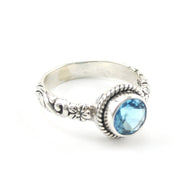 Alternate View Silver Blue Topaz 7mm Round Bali Scroll Ring