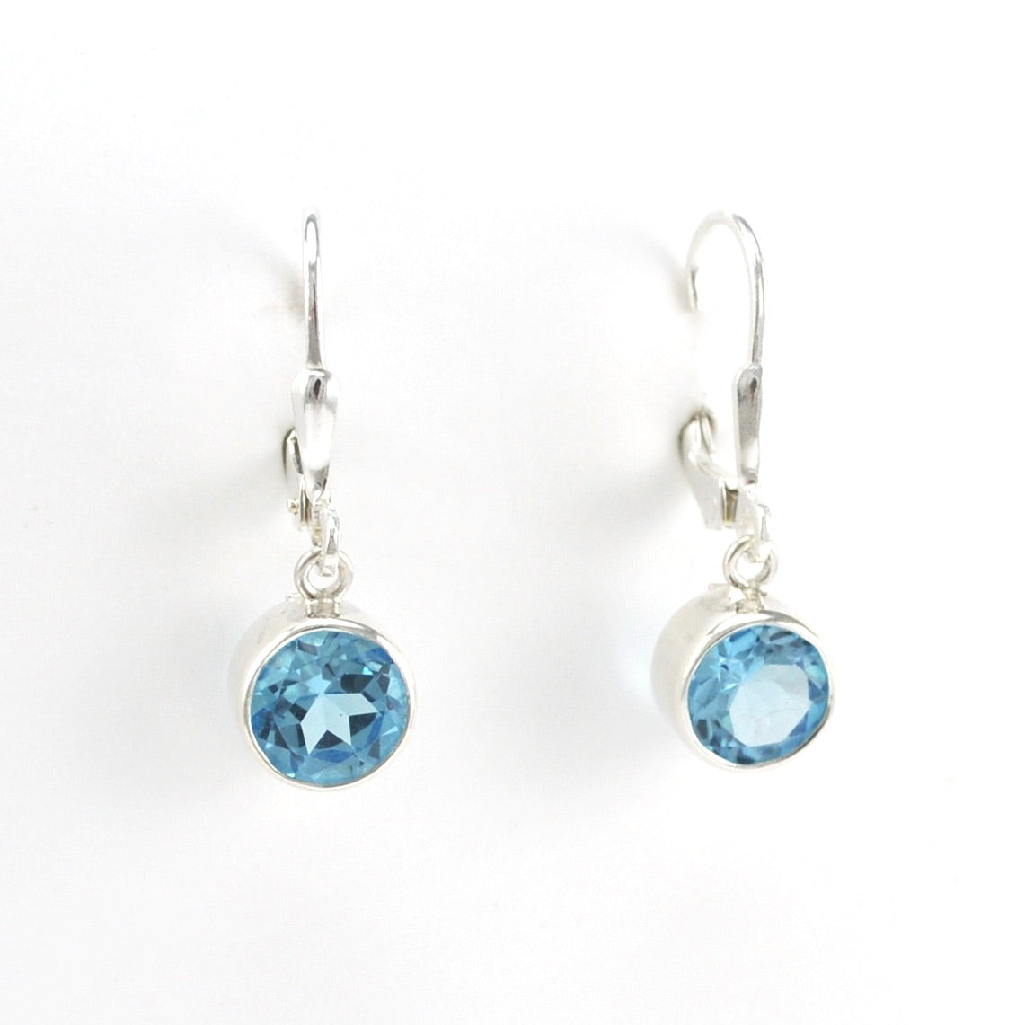 Alternate View Silver Blue Topaz 7mm Round Dangle Earrings