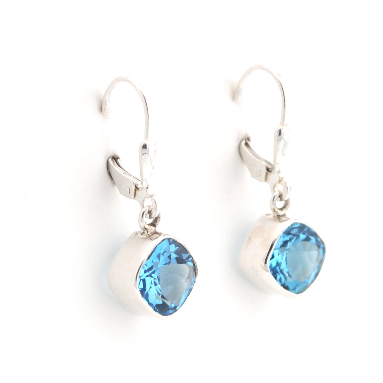 Alternate View Silver Blue Topaz 8mm Offset Square Earrings