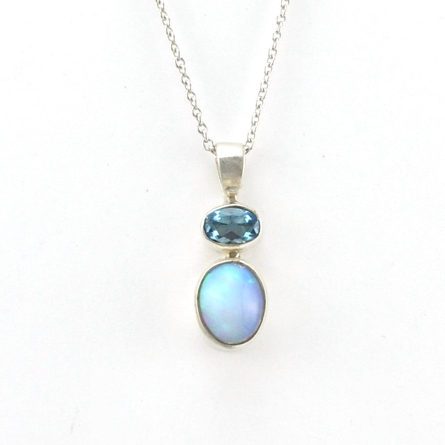 Alternate View Silver Blue Topaz Opal Necklace