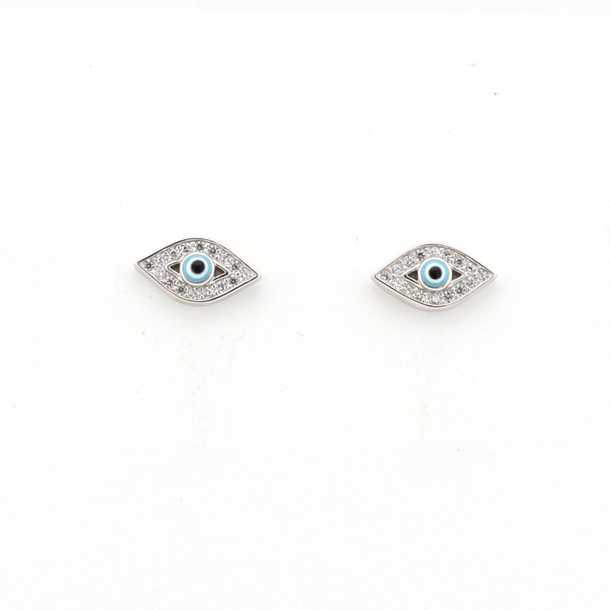 Sterling Silver CZ Evil Eye Post Earrings