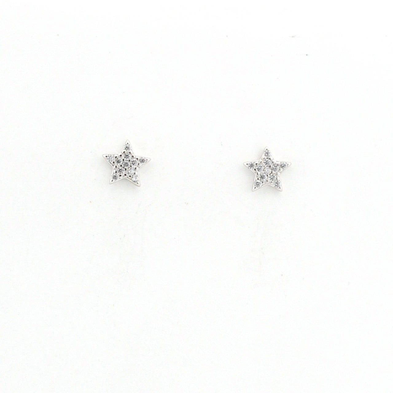 Star-shaped earrings with clear stones on a white background