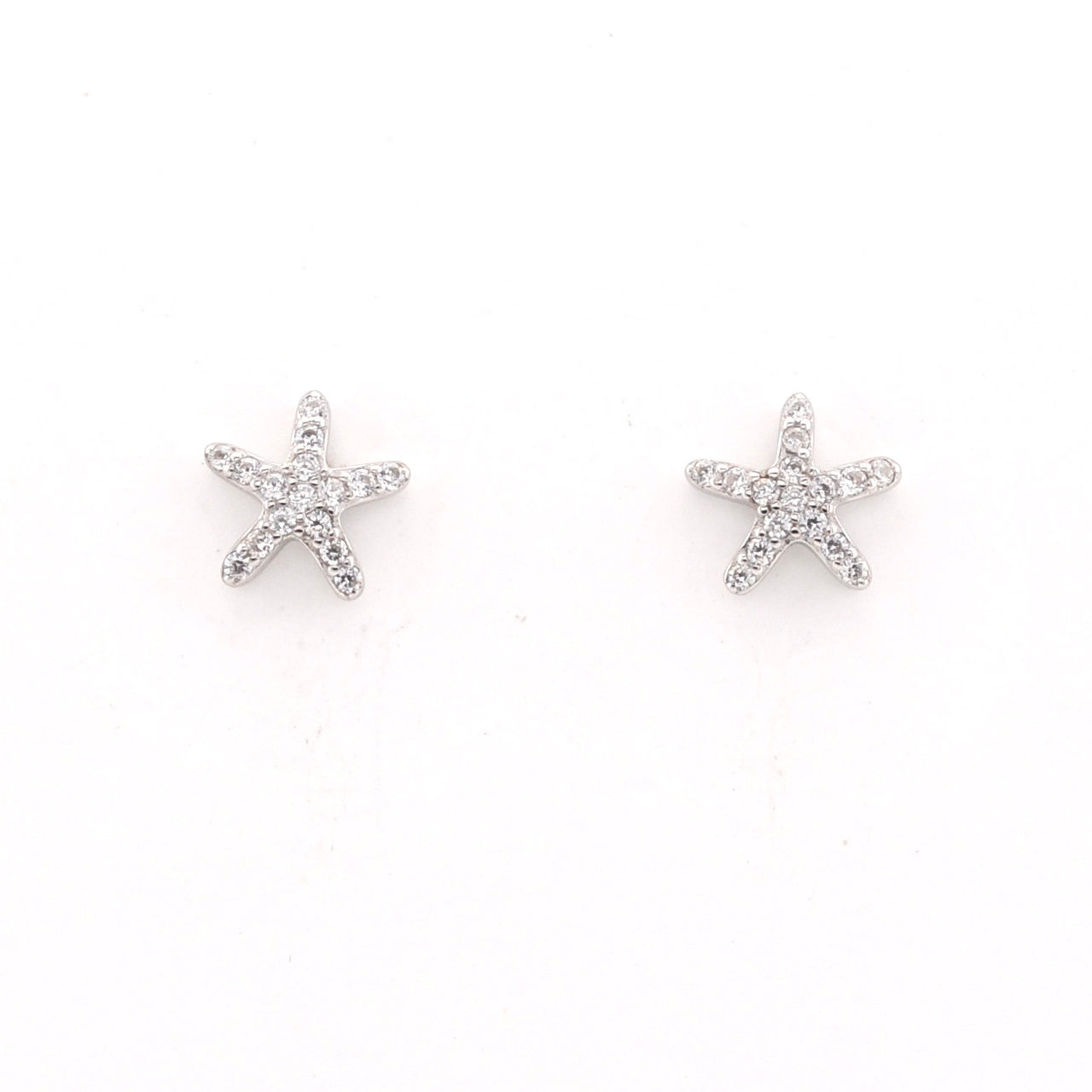 Starfish silver earrings on a white background