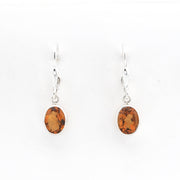 Silver Citrine 6x8mm Oval Dangle Earrings on white background