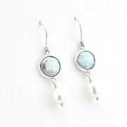Silver Coin Pearl with Pearl Drop Earrings on white background