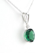 Alternate View Silver Created Emerald 2ct Oval CZ Necklace