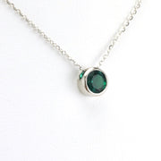 Alternate View Silver Created Emerald 2ct Round Necklace