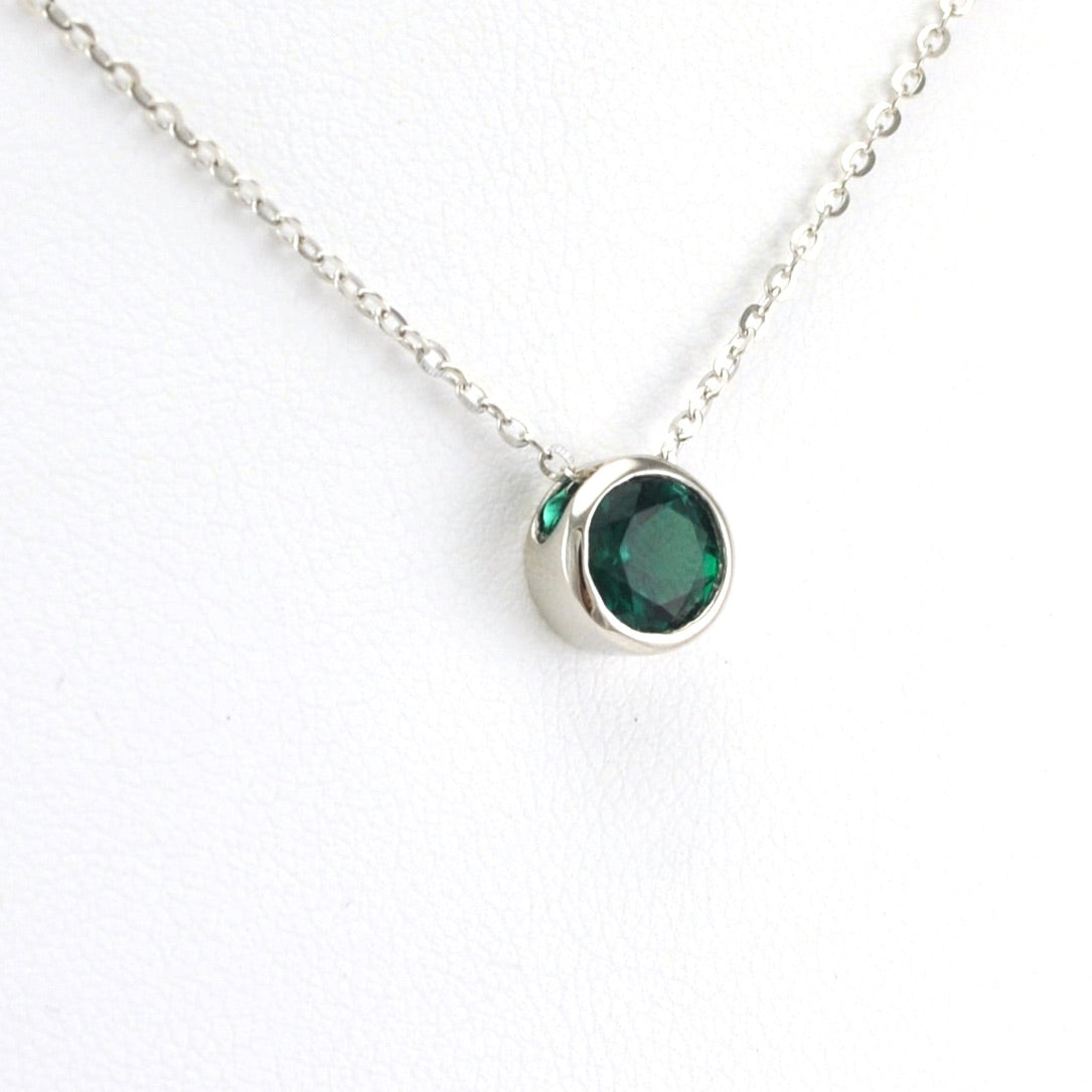 Alternate View Silver Created Emerald 2ct Round Necklace