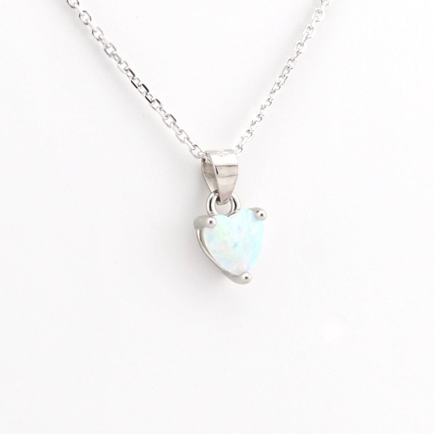 Alternate View Silver Created Opal Heart Pendant Necklace