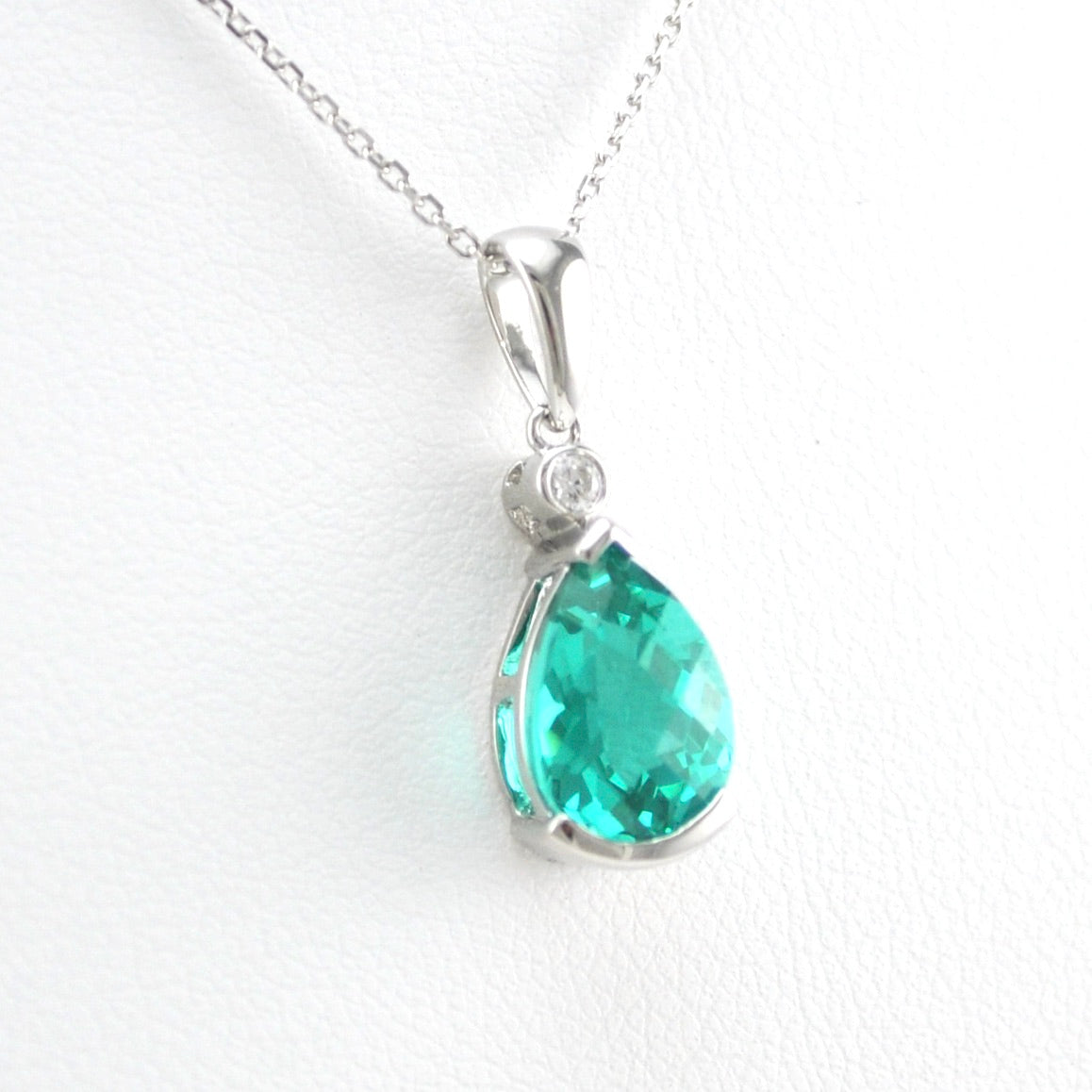 Alternate View Silver Created Pariaba Garnet 3ct Tear CZ Necklace
