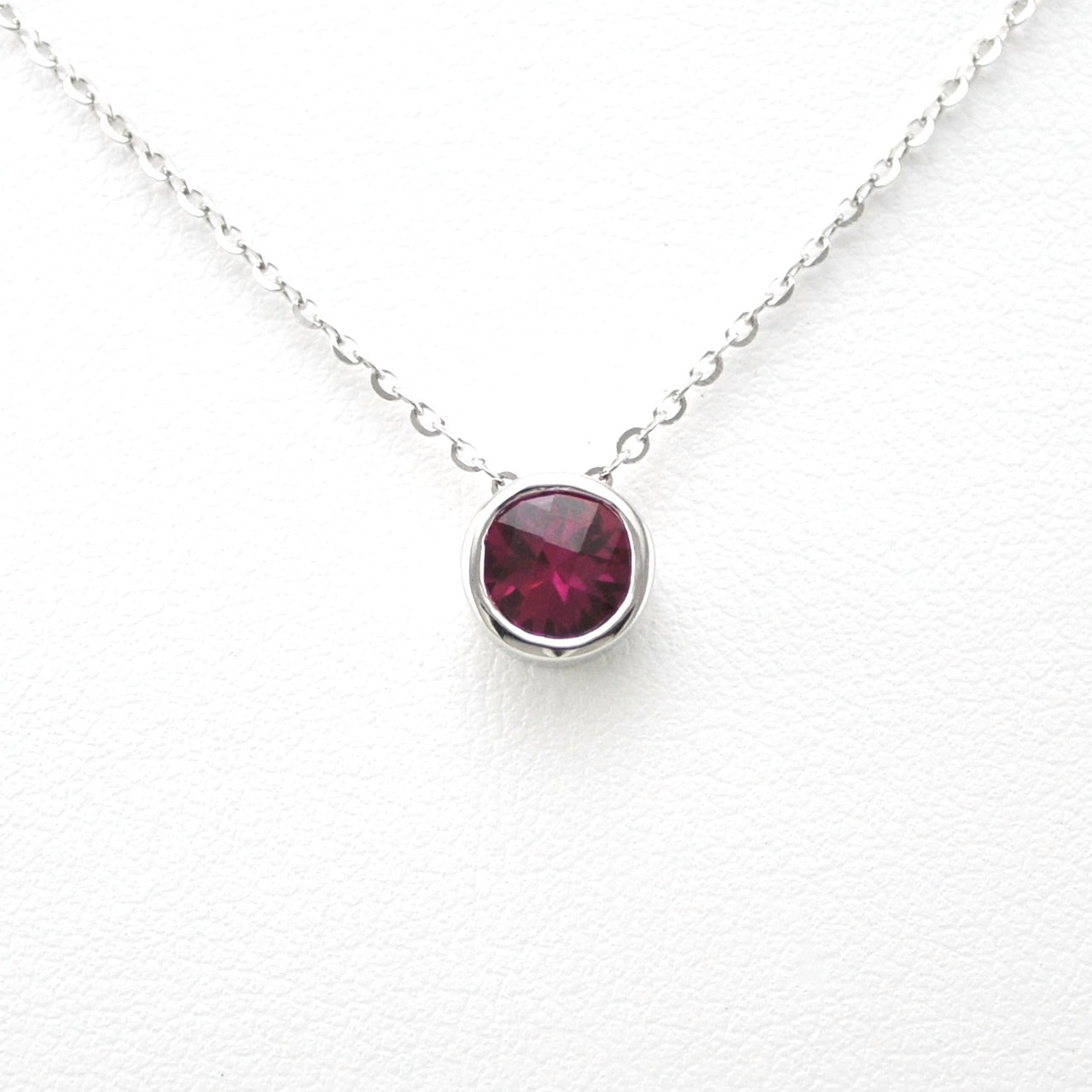 Alternate View Silver Created Ruby 2ct Round Necklace