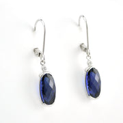 Alternate View Silver Created Sapphire 5.8ct Oval CZ Dangle Earrings
