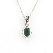 Alternate View Silver Emerald 5x7mm Oval Bali Necklace