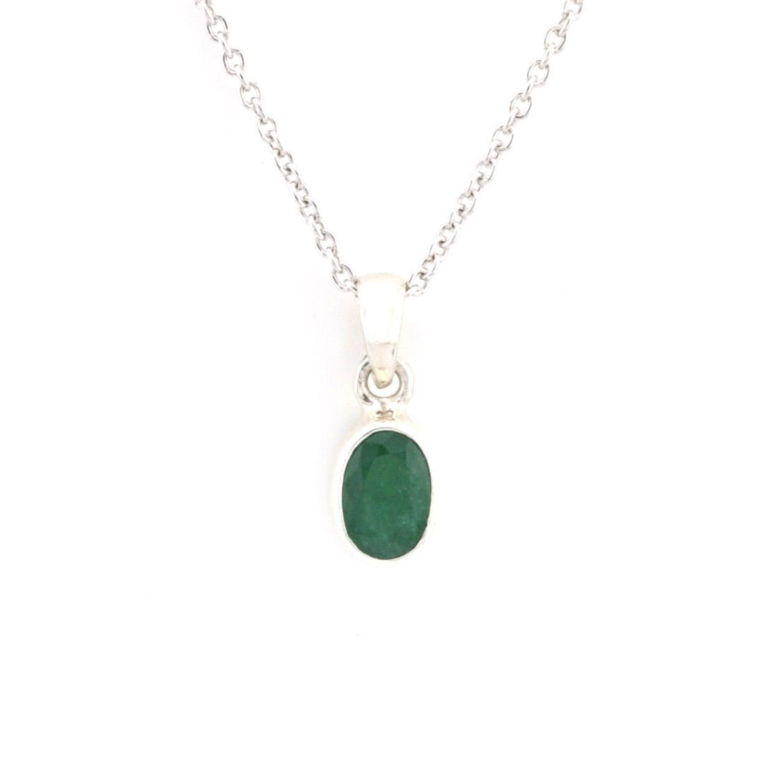 Alternate View Silver Emerald 5x7mm Oval Necklace