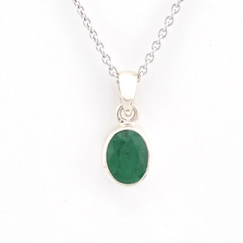 Silver Emerald 6x8mm Oval Necklace on a white background