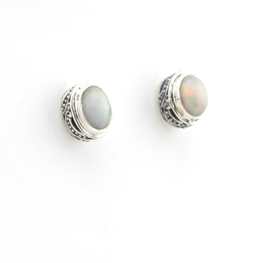 Alternate View Silver Ethiopian Opal 5X7mm Oval Bali Post Earrings