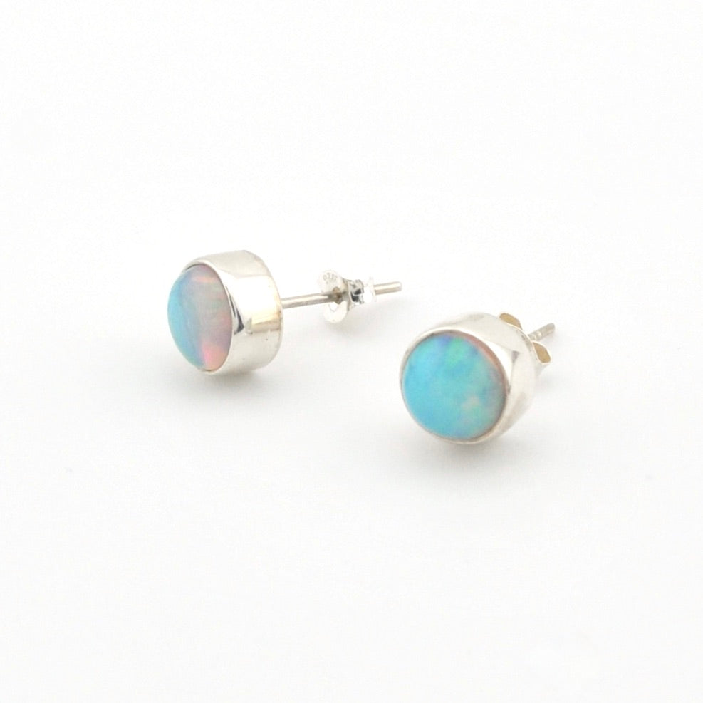 Alternate View Silver Ethiopian Opal 7mm Round Post Earrings